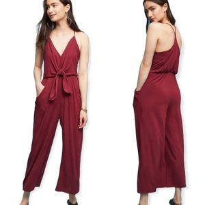 Anthro Moulinette Soeurs Willa Burgundy Jersey Tie Jumpsuit